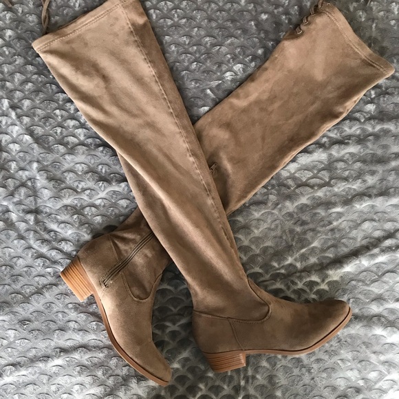 tan thigh high flat boots